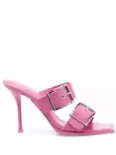 Alexander McQUEEN Buckled High Heel Slide Sandals Women's 35.5 Sugar Pink/Silver