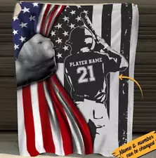 Custom Baseball Boy Blanket Gift For Baseball Player American Flag