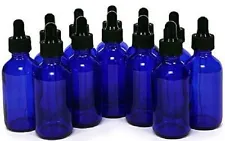 2 OZ COBALT BLUE GLASS BOTTLES W/GLASS BLACK DROPPER (Qty of 12)