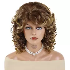 Female Mix Blonde Mommy Wig Synthetic Full Curly Hair Medium Length Bangs Wig...