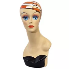 MN-319-A Female Mannequin Head Form with Colorful Vintage Style Painted Look