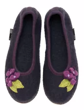 HAFLINGER Hortus Flower Slipper lavendel purple with green wool felt Germany New