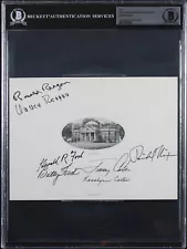 Presidents & 1st Ladies (7) Reagan, Nixon, Ford, Carter Signed Cut Sig BAS Slab