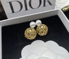 Christian Dior Earrings Cannage Caged Crystal Gold Round Globe Tribal Tribales