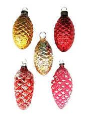 5 Antique Assorted Glass Christmas Pinecone Ornaments Unsilvered & Painted 165