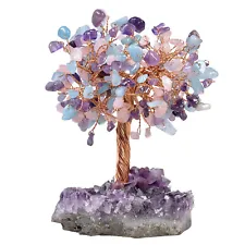 Large 7 Chakra Crystal Gemstone Bonsai Money Tree Good Luck Prosperity FengShui