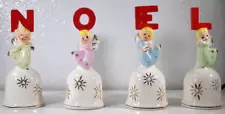 4 VINTAGE 1960's Porcelain ANGELS With The Letters N-O-E-L One On EACH 5 1/8"