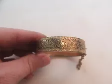 Antique Gold Filled Floral Etched Hinged Bangle Bracelet