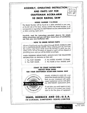 1969 Craftsman 113.29440 10" Accra-Arm Radial Arm Saw Instructions