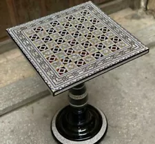 Antique Chess Table Inlaid Mother of Pearl 18"