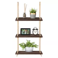 3 Tier Industrial Wooden Rope Wall Hanging Floating Shelves Rustic Shelf Swing