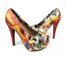 Delicacy Wonder Woman Hand Made Red Glitter Sparkle Stiletto Platform Heels 7.5