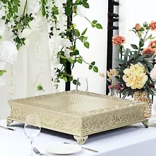 GOLD 22" Square Floral Embossed Cake Stand Cupcake Display Wedding Party Home