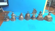 Vintage- Brass Bell Lot --- 7 - Ornate- Smaller- to medium-- Bells - RING-RING