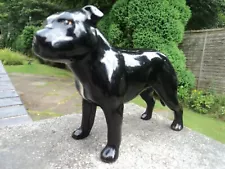 VINTAGE STAFFS "STAFFY" STAFFORDSHIRE BULL TERRIER DOG (BLACK WITH WHITE BIB).