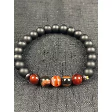 Black Tourmaline Red Jasper Beaded Bracelet Healing Crystal Jewelry