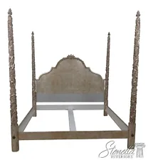 60782EC: Decorator King Size Silver Leaf Finish Carved Post Poster Bed