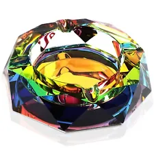 Large Rainbow Crystal Ashtray for Cigarettes, Indoor, Outdoor, Home Decor, 5 In