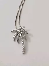 Sterling Silver Diamond Palm Tree Pendant Necklace - 18"