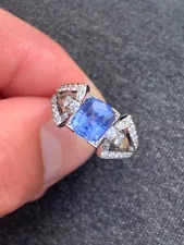 Platinum diamond 1.5ct natural sapphire ring