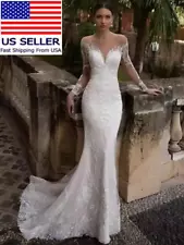 Mermaid Crystal Wedding Dress off shoulder V neck White Gown Dress