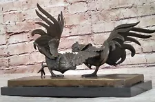 Fighting Roosters Genuine Bronze Handcrafted by Miguel Lopez with Dark Patina NR