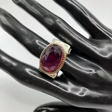 Vintage 925 Sterling Silver Hammered Amethyst Ring. Size 7.25.Grams 11.3