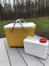 VTG Poloron Ice Chest Yellow Cooler Aluminum Handles ~1950s Bottle For Freezing