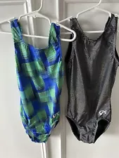 GK ELITE GYMNASTICS LEOTARDS YOUTH MEDIUM LOT X 2 WASHED VERY NICE CLEAN AGE 9