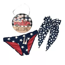 4th of July Patriotic Olympics Bikini Set Bottom Flip Flop Earrings Hair Bow S