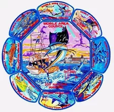 MOBILE AREA COUNCIL 2017 SCOUT Jamboree OA 322 9-PATCH SET GUY HARVEY FEW MADE!!