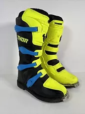 Thor Blitz XP Boots Mens 8 Motocross Offroad Dirt Bike ATV Black Yellow & Blue