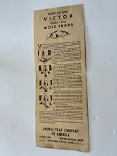 vintage HOW TO USE VICTOR MOLE TRAPS animal trap CO of America LITITZ PA NIAGARA