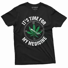 Men's Marijuana Weed Funny T-shirt Time for Medicine 4:20 Clock Cannabis Tee