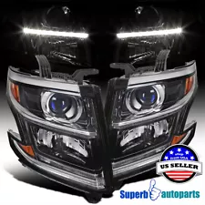 Fit 2015-2020 Chevy Tahoe Suburban 16-19 3500HD Black Projector Headlights 15-20