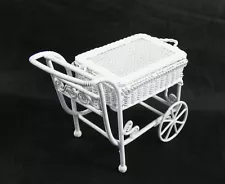 Dollhouse Alice Lacy miniature white metal wicker tea service cart w/cover 1:12