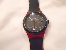 Swiss Swatch Sistem 51 red stars mens 19 jewel automatic watch runs skeleton bk