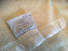 100% Pure Merino Wool Blanket King/Queen Siz Cream w/Satin Trim VTG. 90”x 73” GC