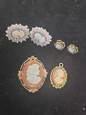 Vintage Cameo jewelry lot 6 pieces #1006