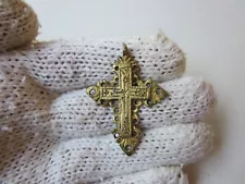 ancient Roman or Byzantine period massive engraved embossed silver gilt cross.