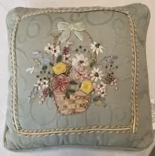 Throw Pillow small floral Bouquet chair sofa raised stictching arrox 10"x10"