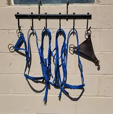 Set of 2 Thoroughbred Horse Racing Bridles Headstalls Blue