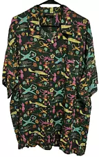 ADAM AIRCRAFT Men VTG S/Sleeve Rayon Hawaiian Button Shirt XXL Designs Anthony