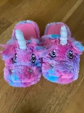 Pink and Purple Fluffy Unicorn Mule Slippers Size 5-6 Washed For Sale