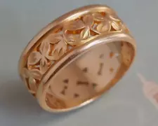 Vintage Beautiful Patterned 18k Gold Plated Hand Carved Ring For Sale