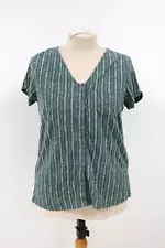 FatFace Green Bay Leaf Blouse Shirt Cotton Blend Casual Boho UK 16 Great