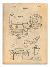 1929 Koken Barber's Chair Patent Print Art Drawing Poster