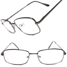 Rectangle Vintage Mens Womens Clear Lens Nerd Geek Glasses Eyewear Gunmetal