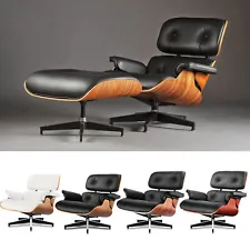 Tall Eams Lounge Chair & Ottoman Genuine Leather Armchair Club Seat Shell Chair