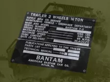 ALUMINUM LABEL PAD TRAILER 1/4T TRAILER BANTAM LATE...JEEP WLYS US WW2